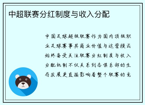 中超联赛分红制度与收入分配
